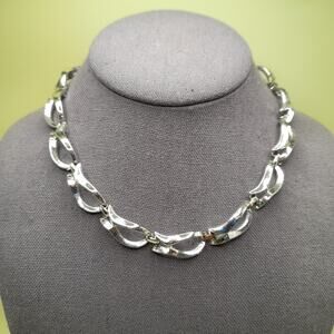 Vintage Silver Tone Oval Link Choker Necklace, 16 Inches, 1950s